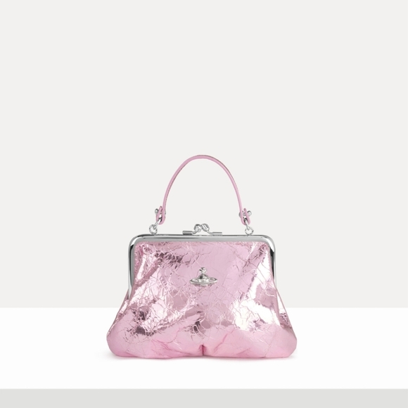 Vivienne Westwood Light Pink Metallic Crinkle Calf Skin Granny  Purse Kisslock - Picture 16 of 16